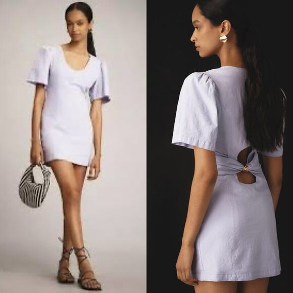 NWT Anthropologie Maeve Puff-Sleeve Back-Cutout Mini Dress medium